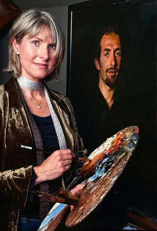 Hazel Morgan — award-winning portrait artist in her studio